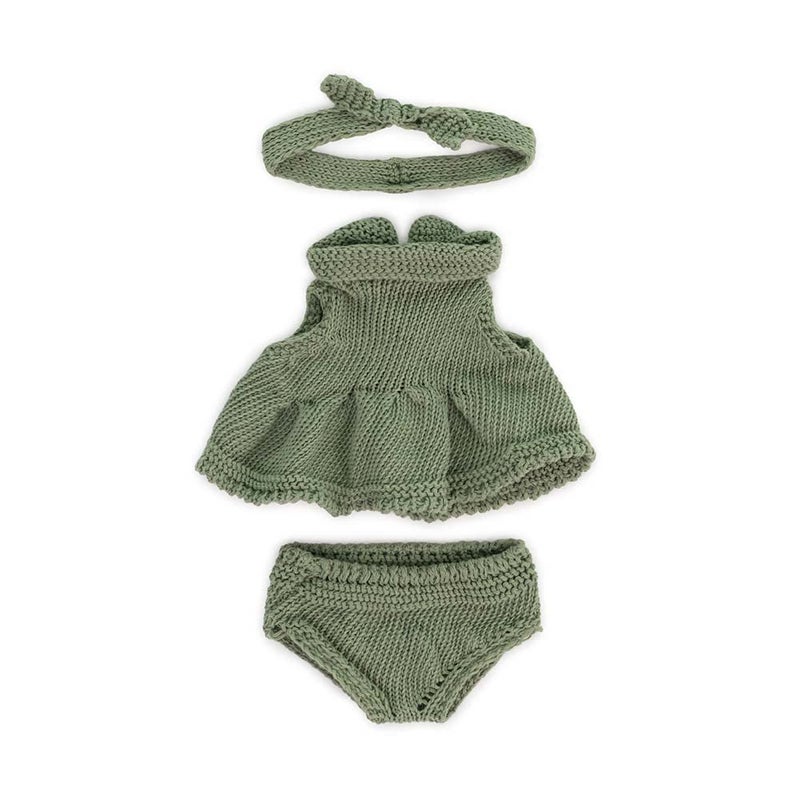 Miniland Clothes for Dolls 8 1/4'' Knitted Outfit Dress & Headband - ECO, Made in Spain, Quality, Role Play, Educational - Image 1